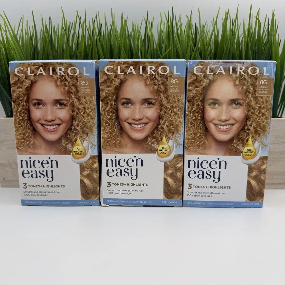 (3) Clairol Nice'n Easy Permanent Hair Color 8G Medium Golden Blonde